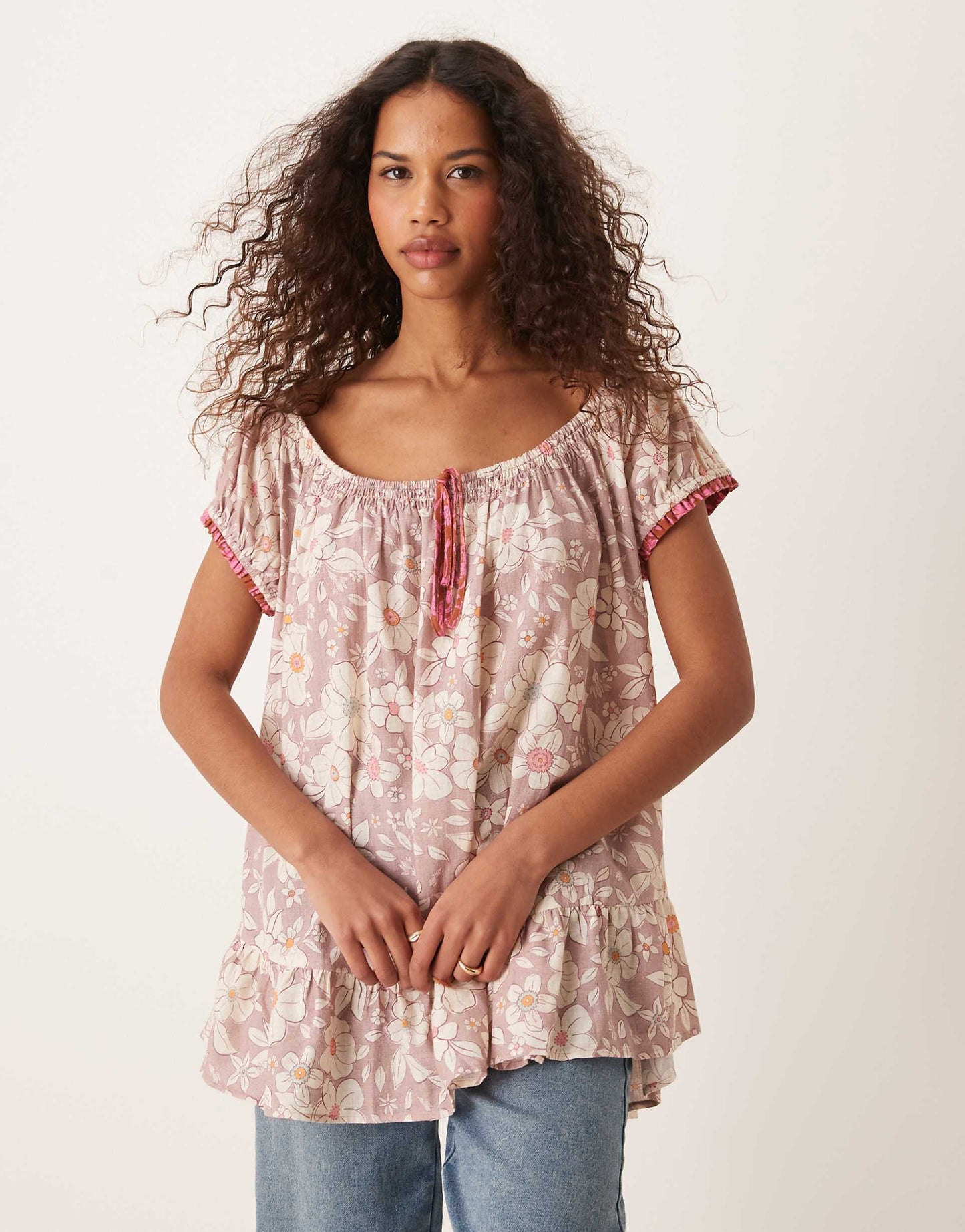 Floral Printed Puff Sleeve Tunic