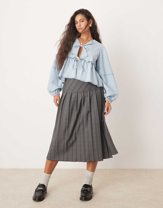 Denim Tie-Front Blouse