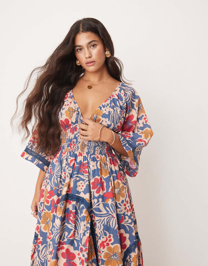 Bold Bloom Printed Midaxi Dress