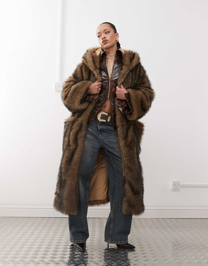 Faux Fur Maxi Hooded Coat