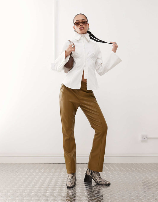 Faux Leather Thong Panel Trousers