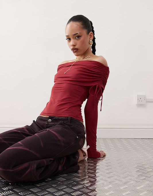 Liquid Off-Shoulder Long Sleeve Top