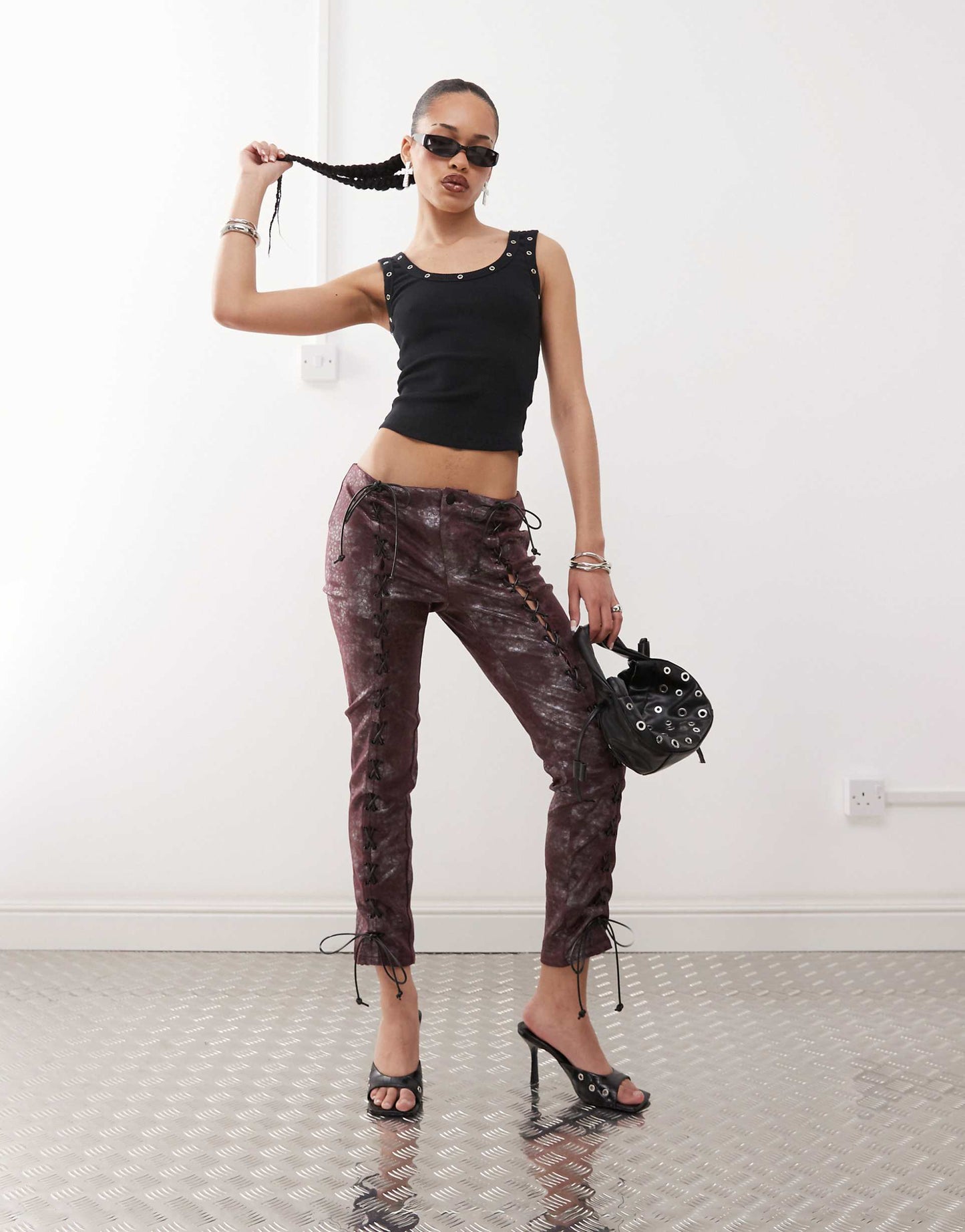 Shimmer Faux Leather Whipstitch Trousers