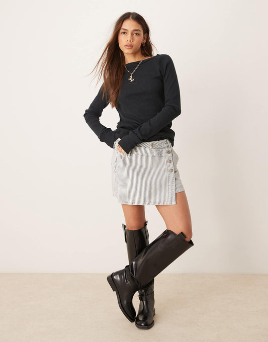 Wynee Asymmetric Striped Denim Skirt