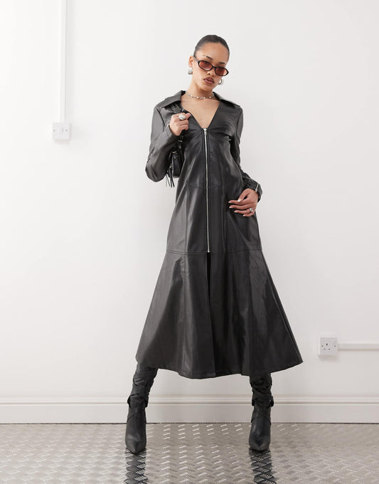 Matrix Faux Leather Dress Coat