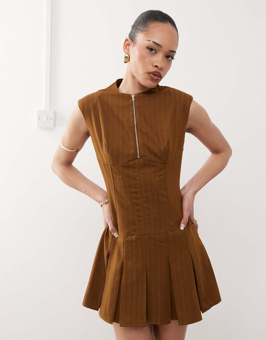 Corset Panneled Pinstripe Mini Dress