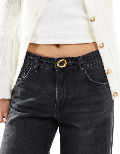 Skinny Waist And Hip  Belt With Chain Buckle Detail