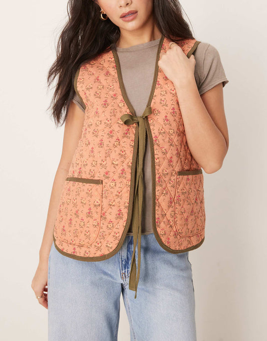 Claudine Quilted Floral Gilet Vest