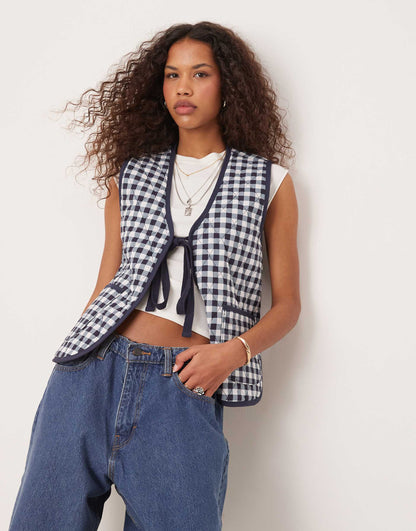 Claudine Quilted Gingham Gilet Vest