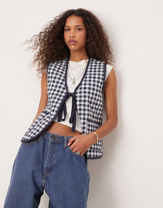 Claudine Quilted Gingham Gilet Vest