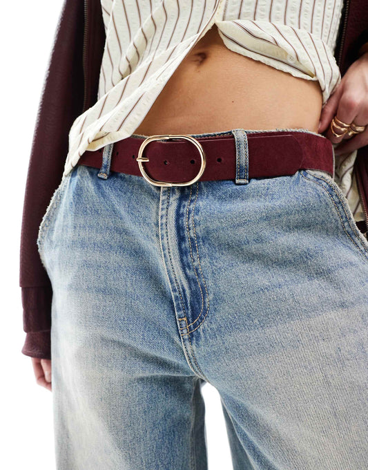 Suede Belt With Fine Tubular Buckle