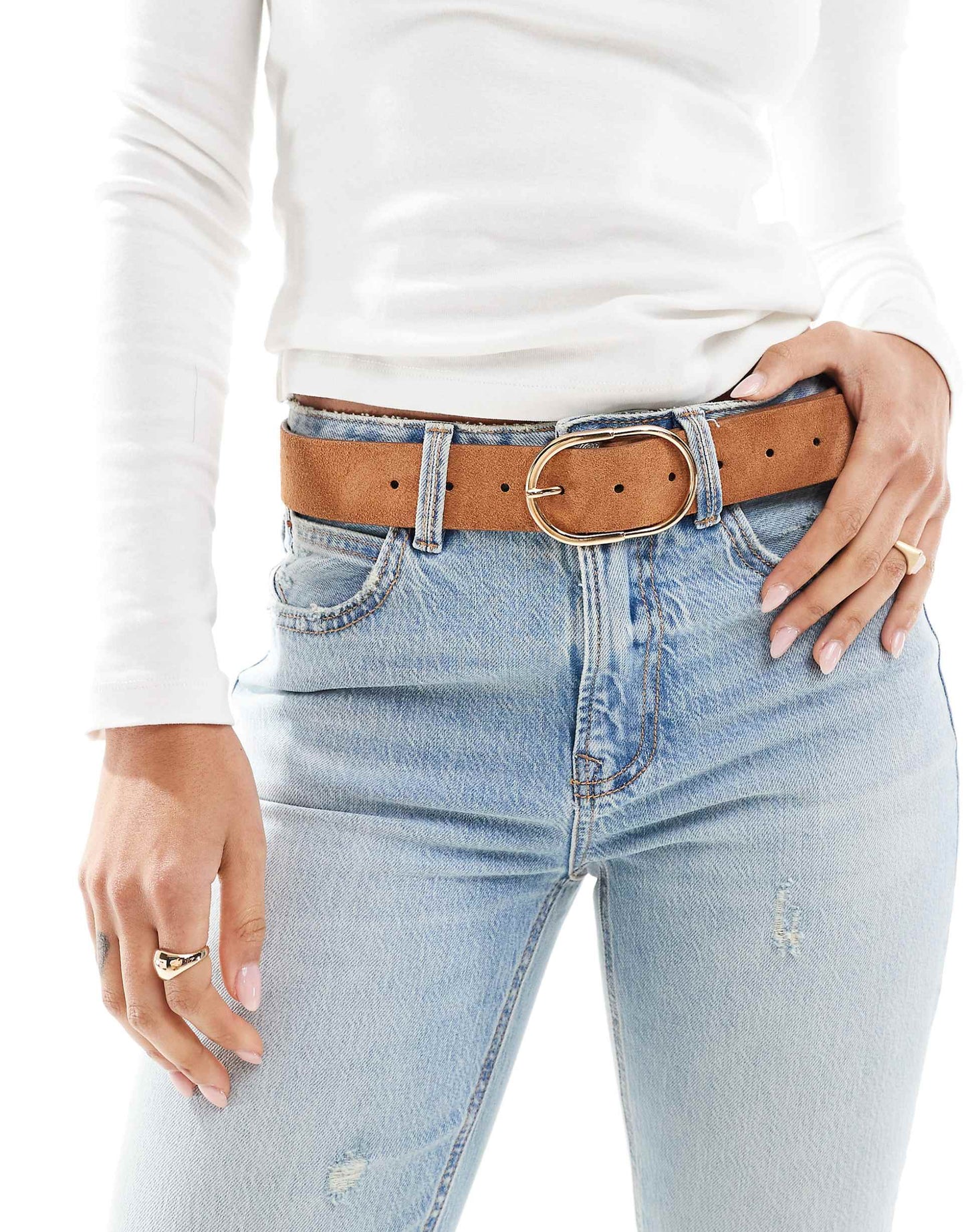 Suede Belt With Fine Tubular Buckle