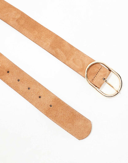 Suede Belt With Fine Tubular Buckle