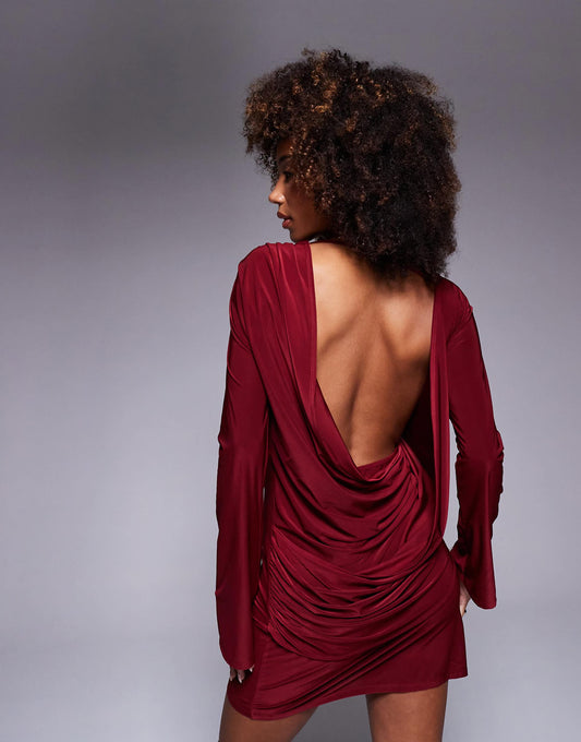 Double Draped Back Off Shoulder Mini Dress