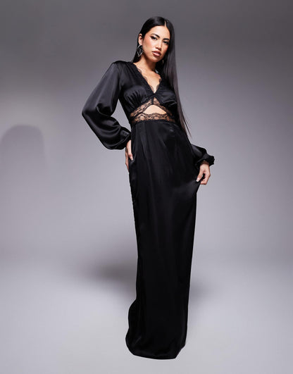 Mimi Long Sleeve Lace Cut-Out Slip Maxi Dress