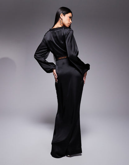 Mimi Long Sleeve Lace Cut-Out Slip Maxi Dress