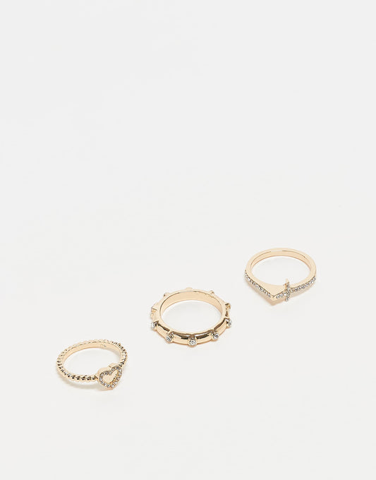 Dainty Ring 3 Pack With Cross And Heart