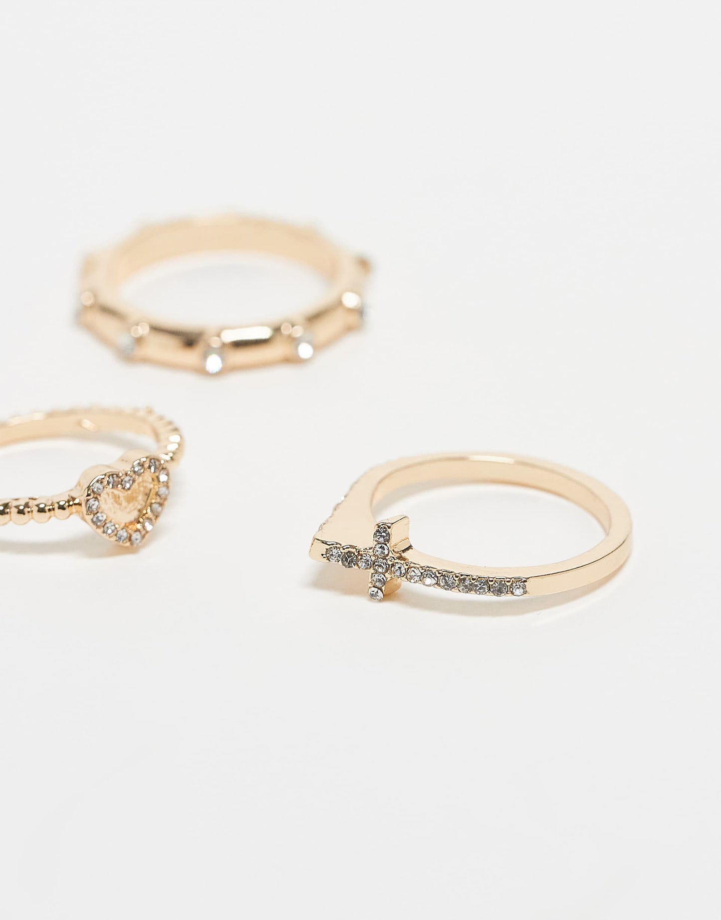 Dainty Ring 3 Pack With Cross And Heart