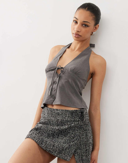 Miyuki Tie Front Halterneck Top