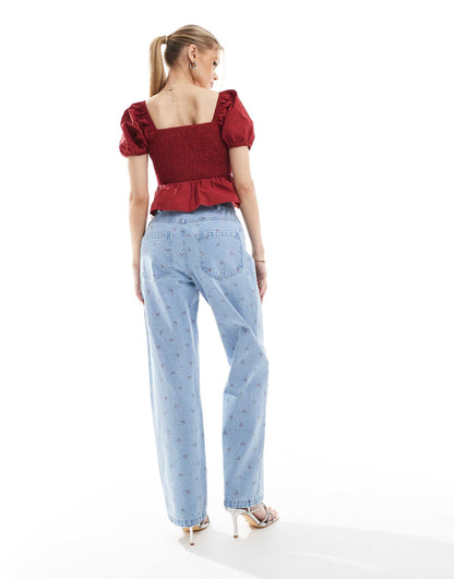 Exclusive Straight Leg Bow Print Jeans Co-Ord