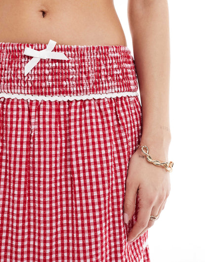 Exclusive Shirred Waist Tiered Lace Trim Maxi Skirt Co-Ord