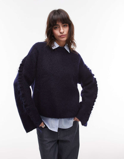 Fluffy Mohair Wool Blend Sweater With Wide Sleeves