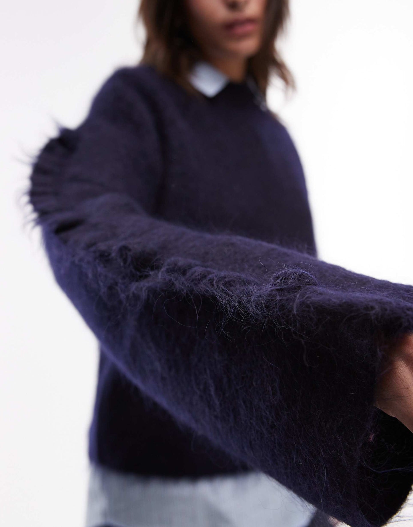 Fluffy Mohair Wool Blend Sweater With Wide Sleeves