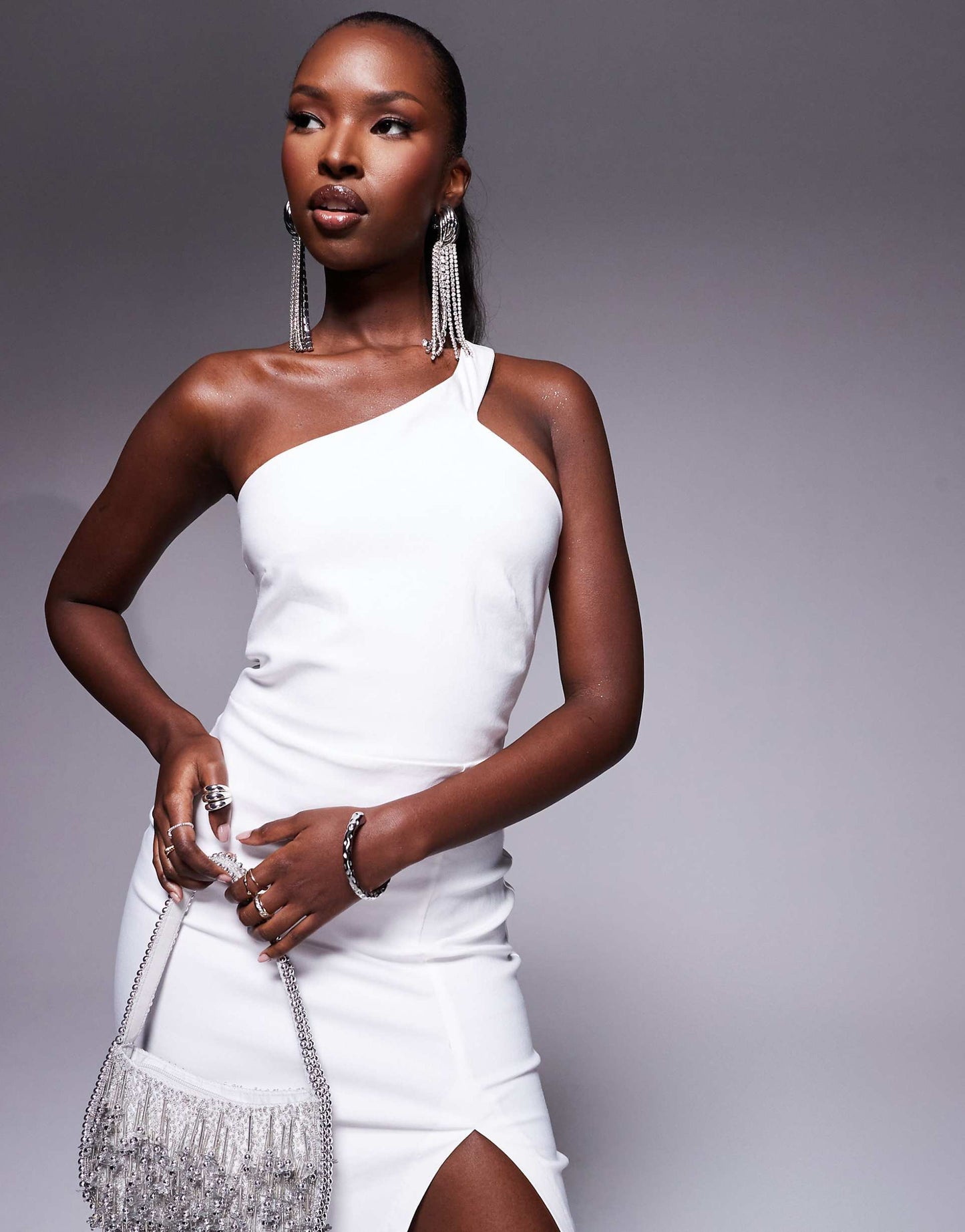 One Shoulder Midaxi Dress With Thigh Split