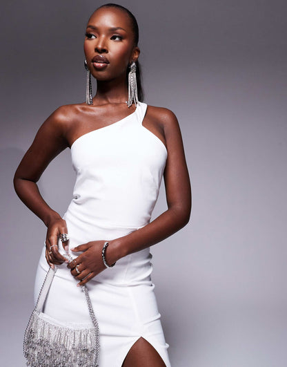 One Shoulder Midaxi Dress With Thigh Split