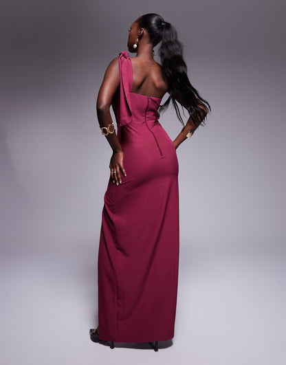 One Shoulder Maxi Dress With Tie Detail