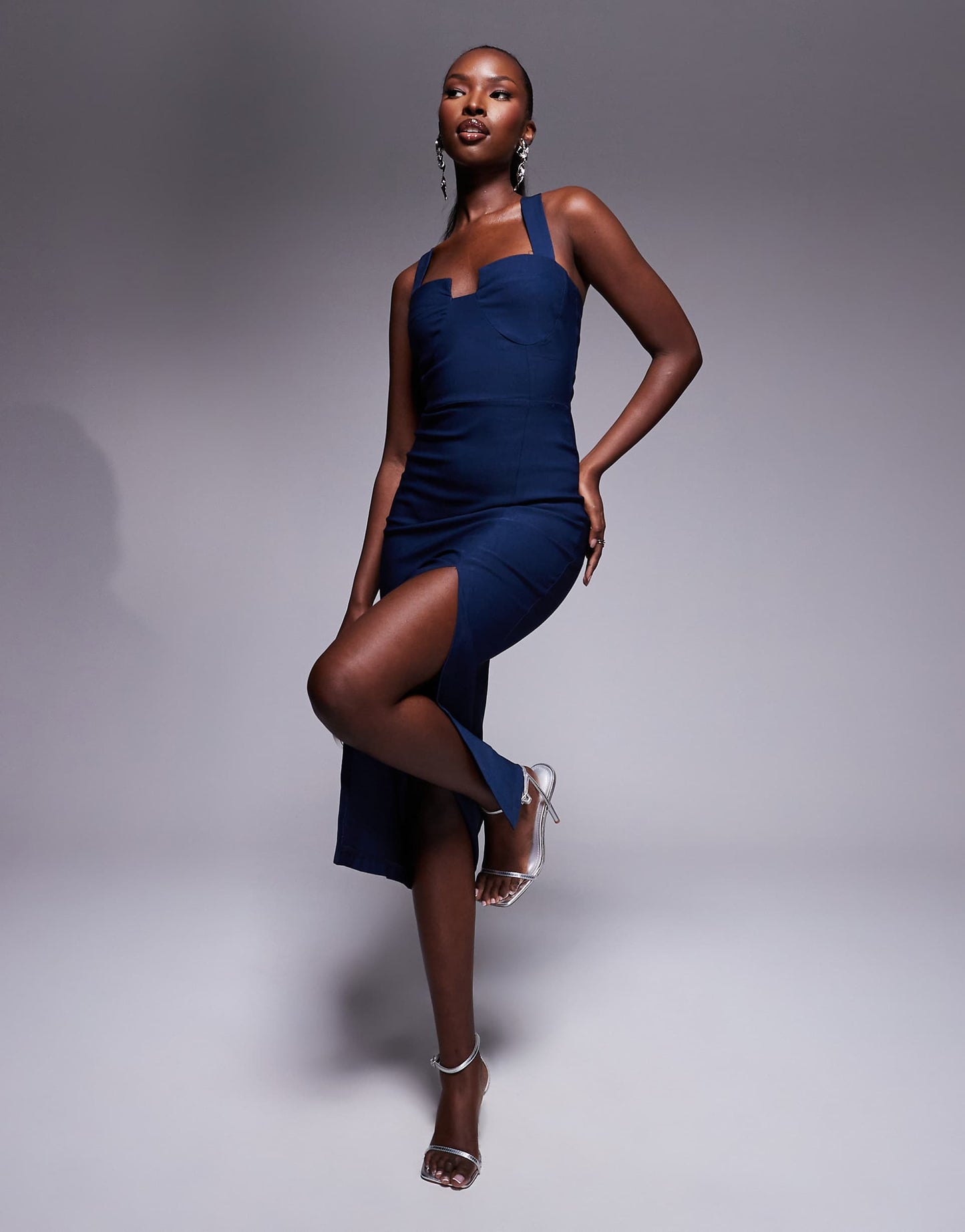 Notch Detail Midaxi Dress With Cross Straps