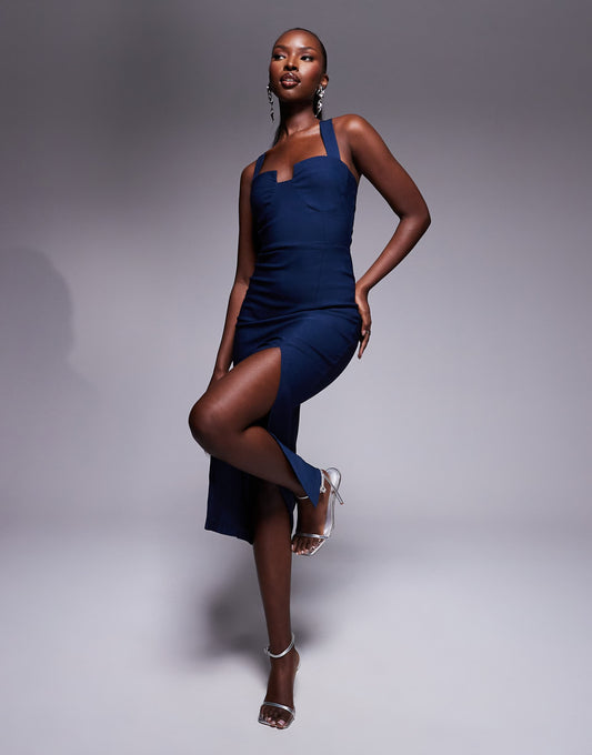 Notch Detail Midaxi Dress With Cross Straps