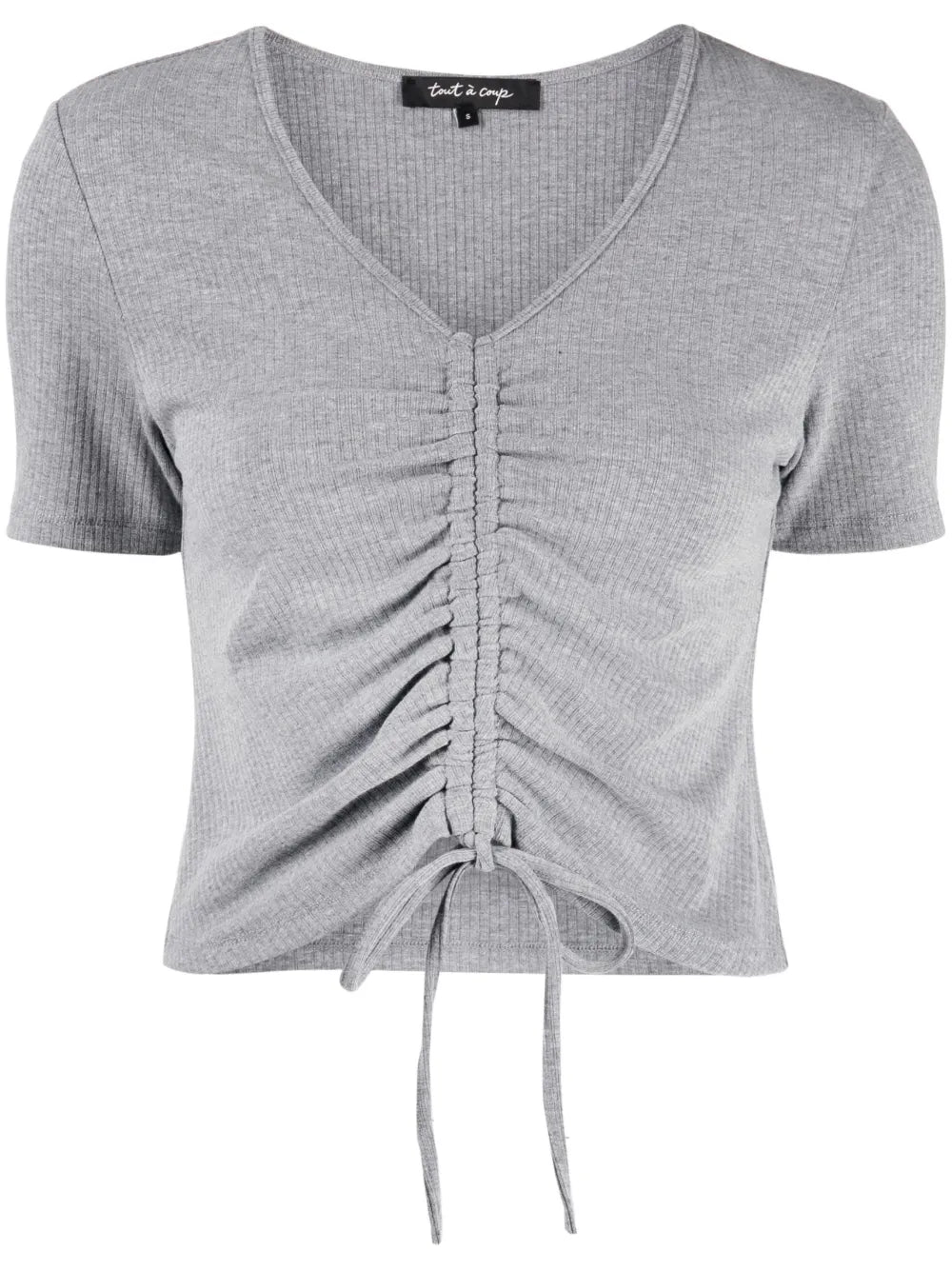 Ribbed-Knit Drawstring Cropped Top