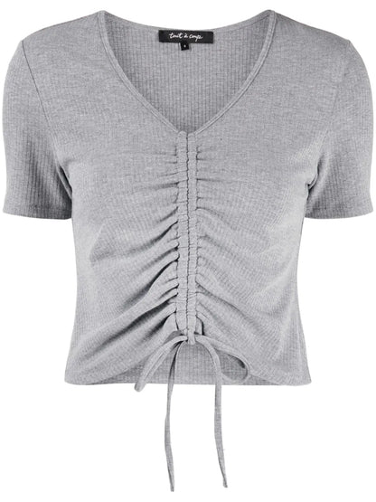 Ribbed-Knit Drawstring Cropped Top