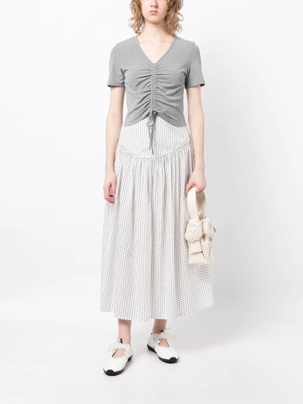 Ribbed-Knit Drawstring Cropped Top