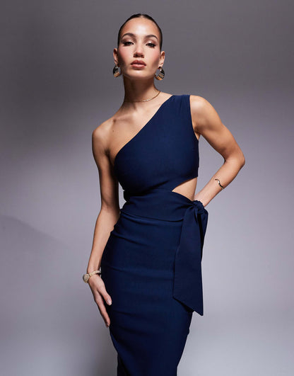 One Shoulder Midaxi Dress With Belt
