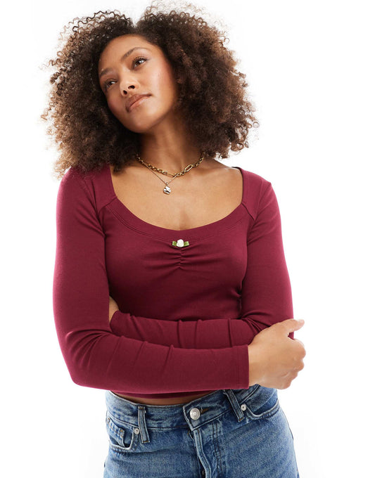 Sarah Rosette Square Neck Long Sleeve