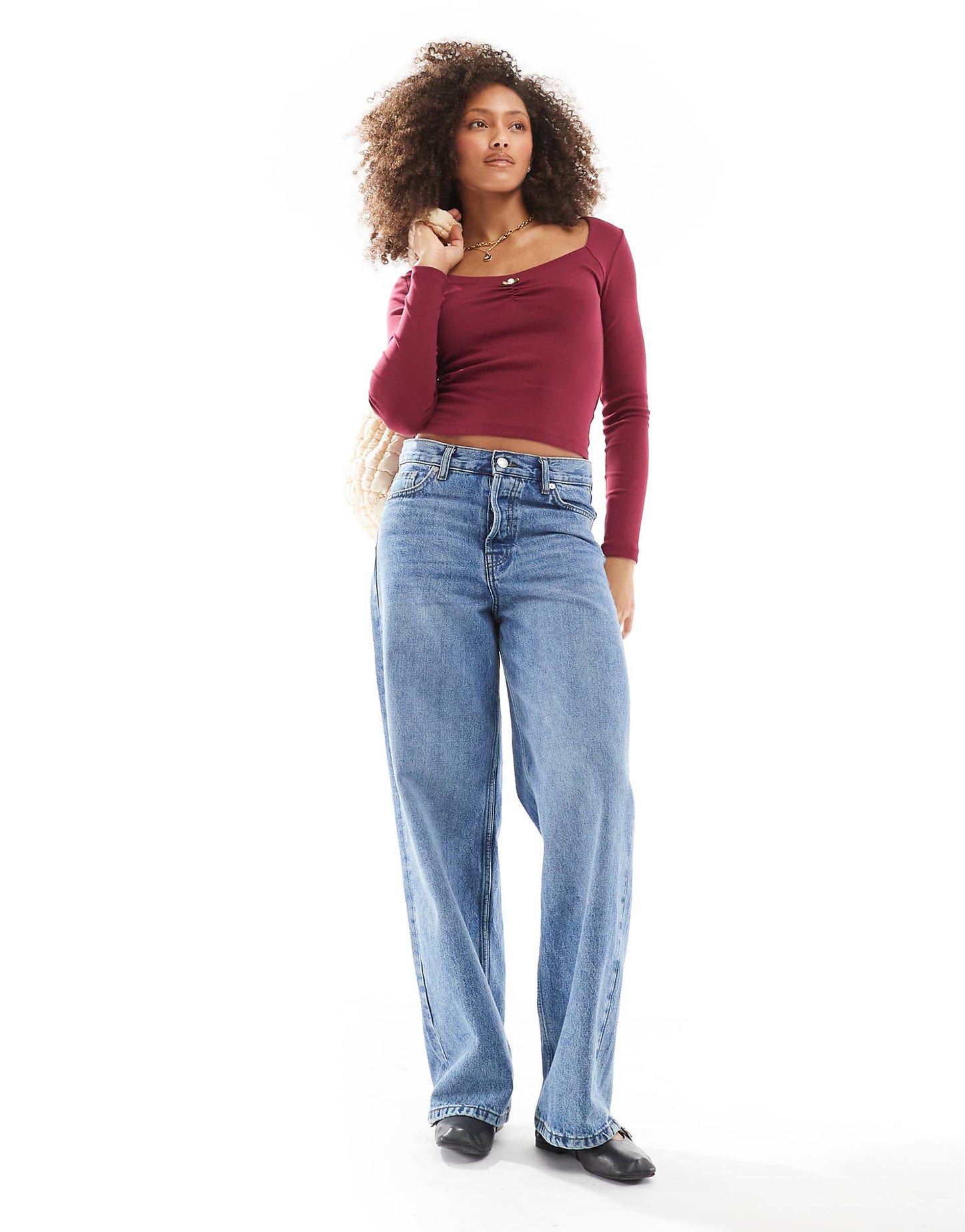 Sarah Rosette Square Neck Long Sleeve