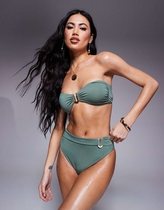 Ella High Waist Bikini Bottom With Gold Trim