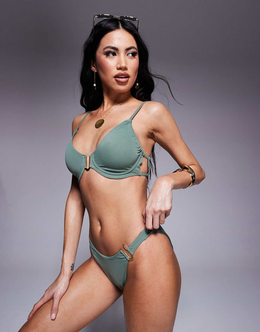 Ella High Leg Hipster Bikini Bottom With Gold Trim