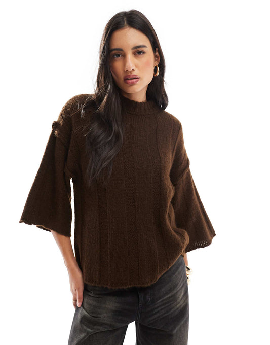 Knitted Fluffy Rib T Shirt Jumper