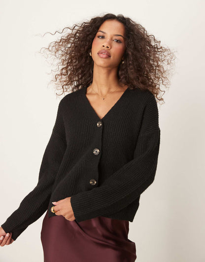 Boxy Button V Neck Cardigan
