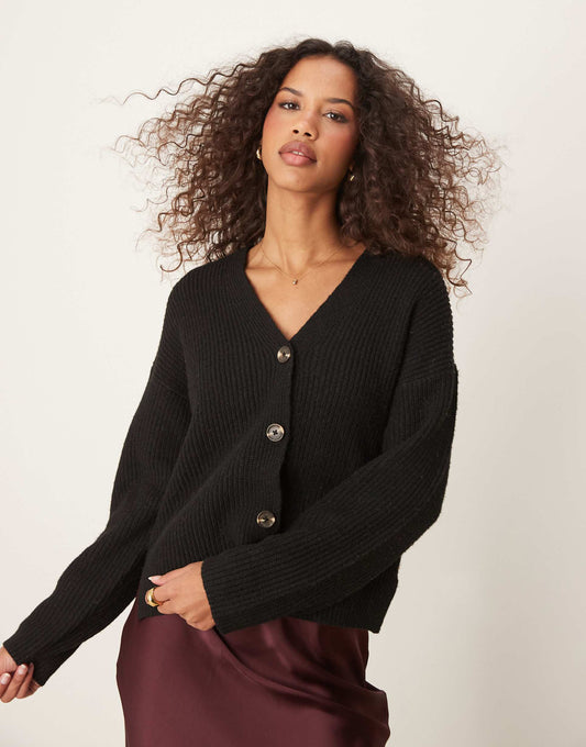 Boxy Button V Neck Cardigan