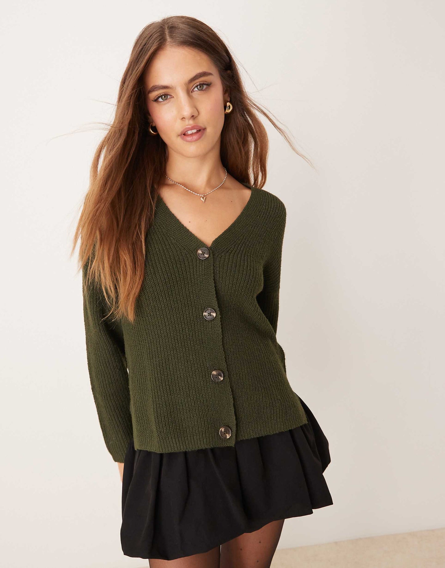Boxy Button V Neck Cardigan