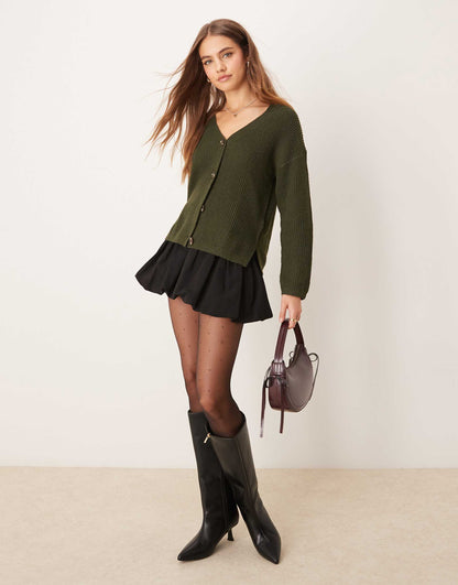 Boxy Button V Neck Cardigan
