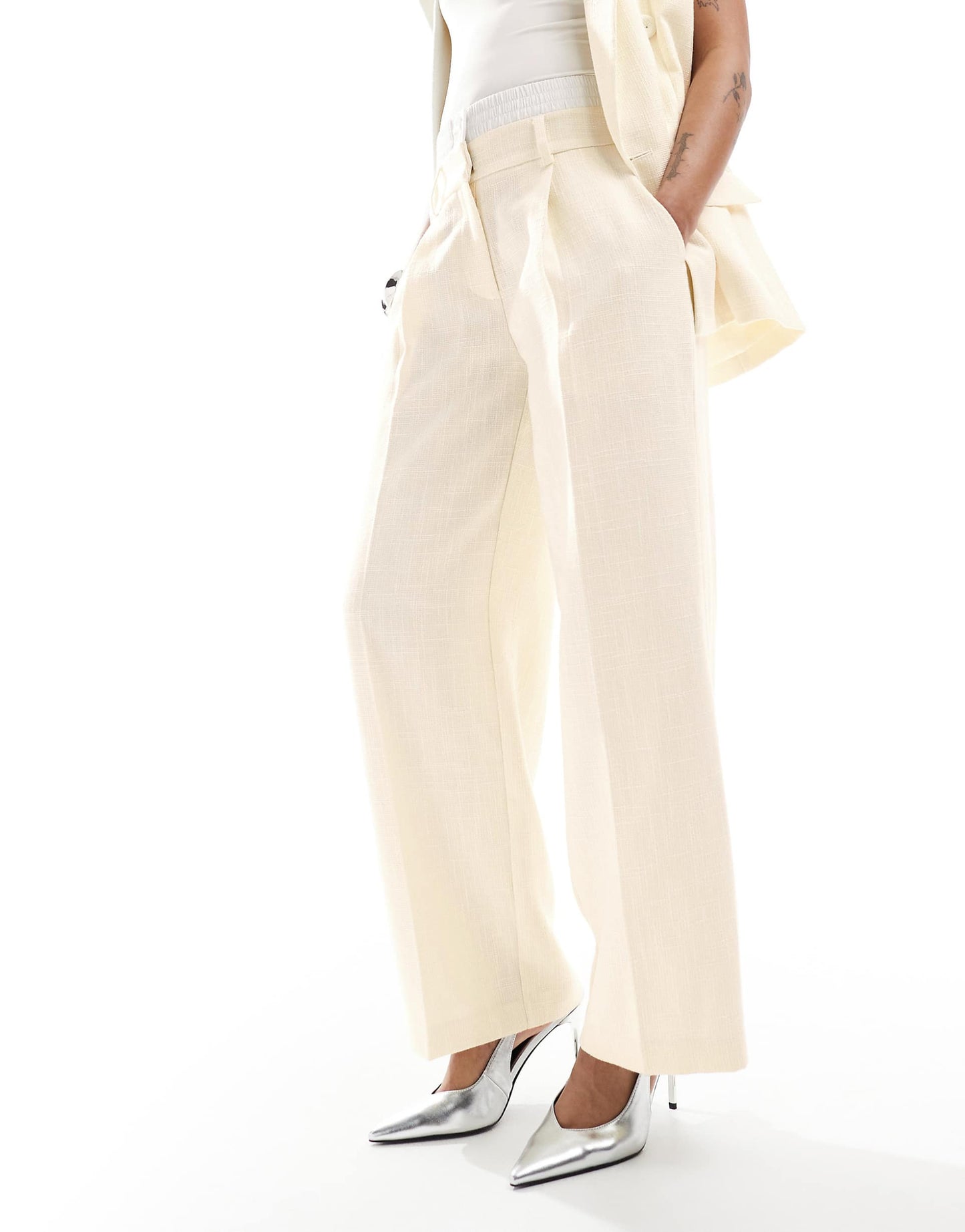 Petite Tailored Wide Leg Boxer Waistband Trouser Co-Ord