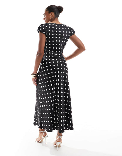 Satin Lace Trim Cap Sleeve Maxi Dress