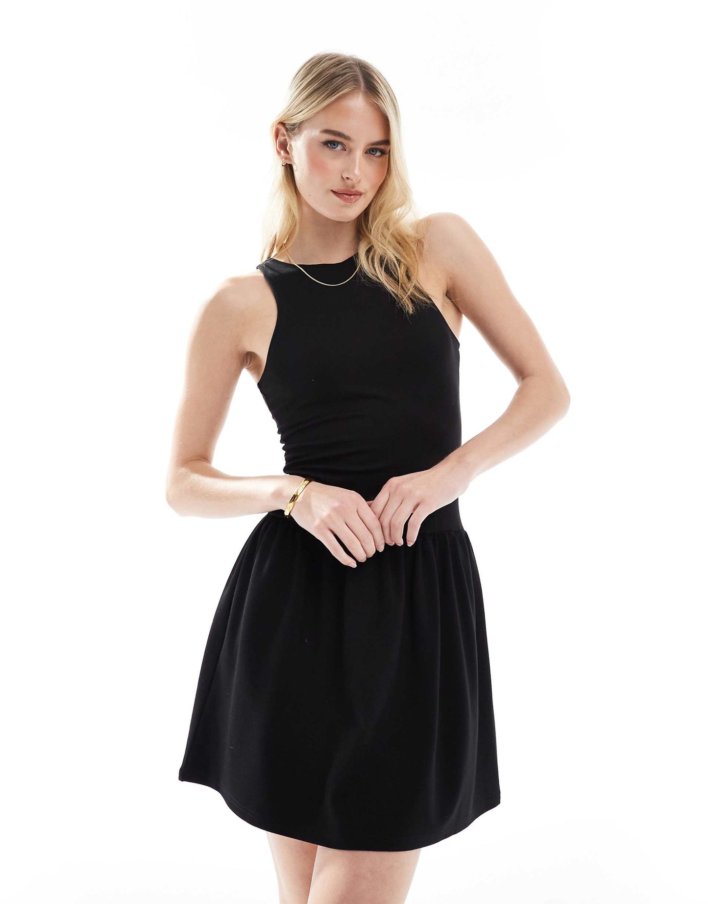 Tall Sleeveless Racerneck Drop Waist Mini Dress