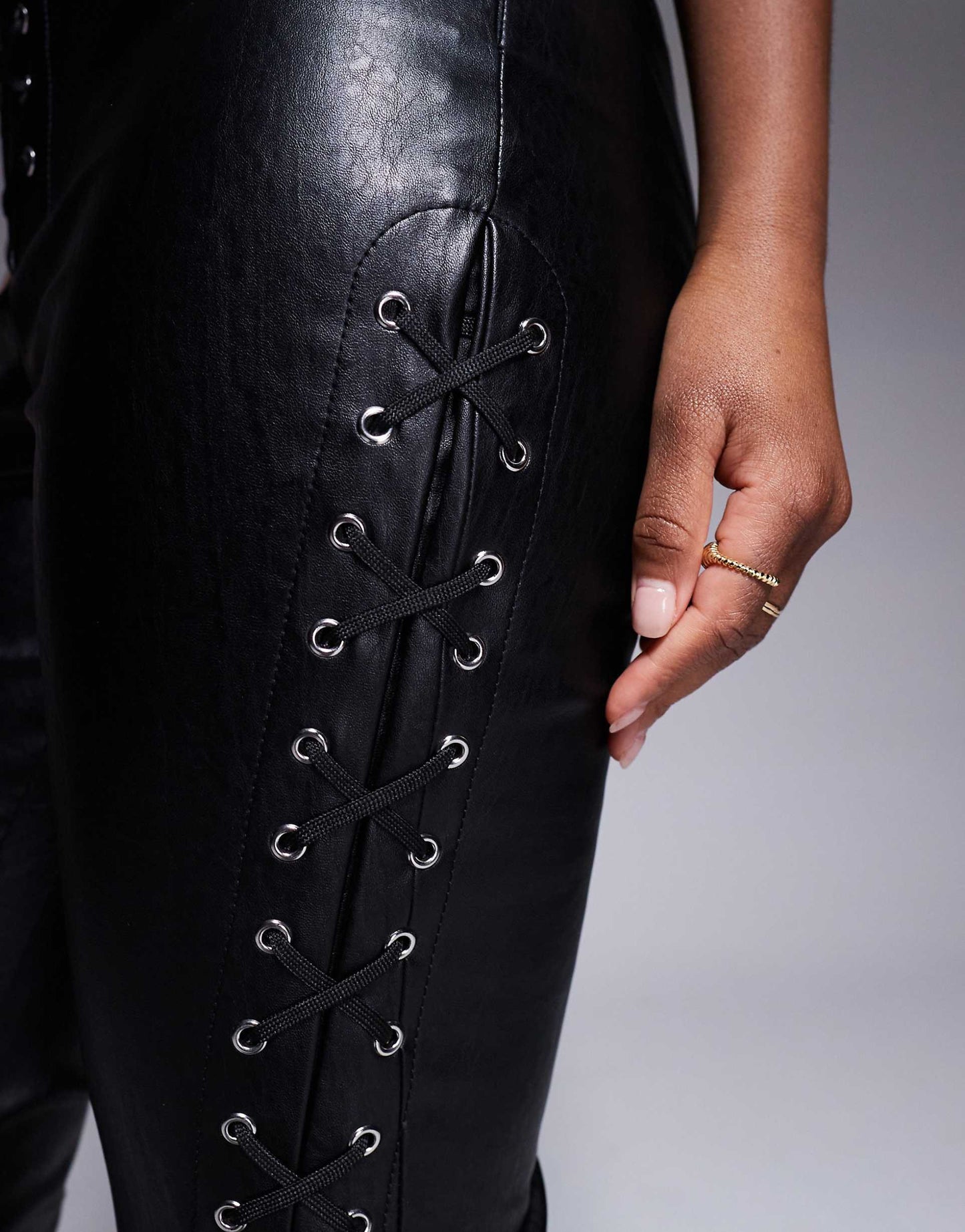 Faux Leather Lace Up Trouser