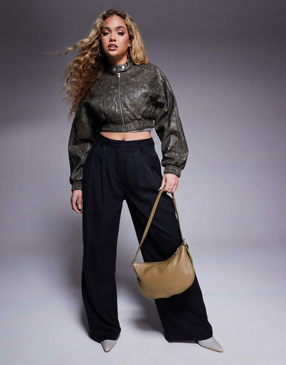 Faux Leather Crop Bomber